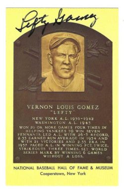 Autographed Lefty Gomez Hall of Fame Gold Plaque