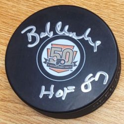 Autographed BOBBY CLARKE Philadelphia Flyers 50th Anniversary Hockey Puck