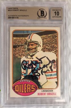 Autographed ROBERT BRAZILE Houston Oilers 1976 Topps Rookie Card #424 Beckett slabbed 10