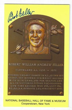 Autographed Bob Feller Hall of Fame Gold Plaque Postcard