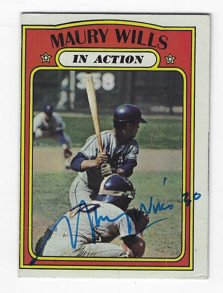 Autographed MAURY WILLS Los Angeles Dodgers 1972 Topps Card - Main