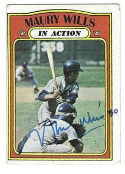 Autographed MAURY WILLS Los Angeles Dodgers 1972 Topps Card