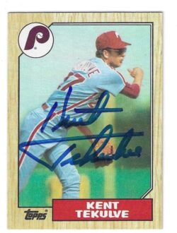 Autographed KENT TEKULVE Philadelphia Phillies 1987 Topps Card
