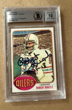 Autographed ROBERT BRAZILE Houston Oilers 1976 Topps Rookie Card #424 Beckett slabbed 10