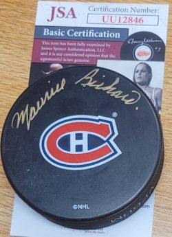 AUTOGRAPHED MAURICE RICHARD Montreal Canadiens Hockey Puck JSA