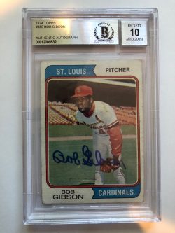 Autographed 1974 Topps Bob Gibson St. Louis Cardinals Card #350 Beckett Slabbed