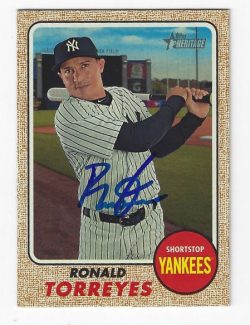 Autographed RONALD TORREYES New York Yankees 2017 Topps Heritage Card