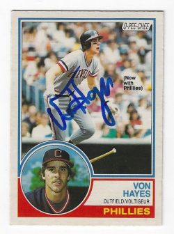 Autographed VON HAYES Philadelphia Phillies 1983 O-Pee-Chee Card