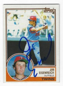 Autographed JIM EISENREICH Minnesoata Twins 1983 Topps Card