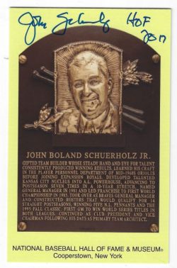 Autographed John Schuerholz Hall of Fame Gold Plaque