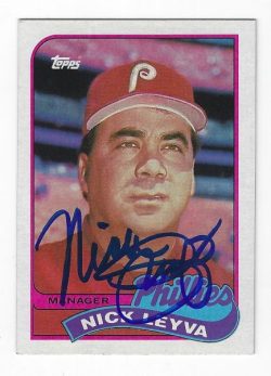 Autographed NICK LEYVA Philadelphia Phillies 1989 Topps Card