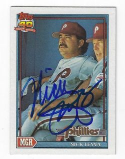 Autographed NICK LEYVA Philadelphia Phillies 1991 Topps Card