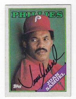 Autographed JUAN SAMUEL Philadelphia Phillies 1988 Topps Card