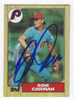 Autographed DON CARMAN Philadelphia Phillies 1987 Topps Card
