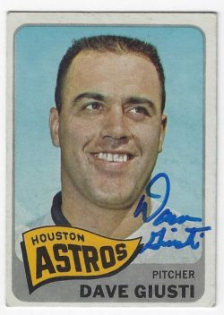 Autographed DAVE GIUSTI Houston Astros 1965 Topps Card