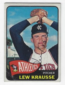 Autographed LEW KRAUSSE Kansas City A's 1965 Topps Card