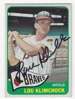 Autographed LOU KLIMCHOCK Milwaukee Braves 1965 Topps Card