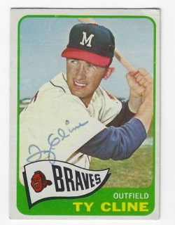 Autographed TY CLINE Milwaukee Braves 1965 Topps Card