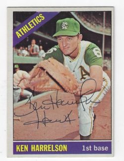 Autographed KEN HARRELSON Kansas City A's 1966 Topps Card