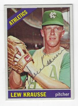 Autographed LEW KRAUSSE Kansas City A's 1966 Topps Card