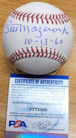 Autographed Bill Mazeroski "10/13/60" Official Major League Baseball PSA Witness