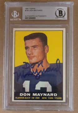 Autographed 1961 Topps Don Maynard N Y Titans Rookie Card #150 BAS Beckett Slabbed