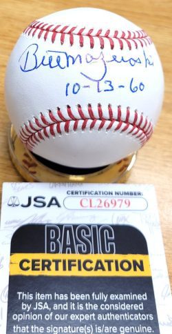Autographed Bill Mazeroski "10/13/60" Official Major League Baseball JSA