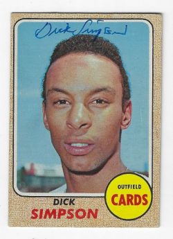 Autographed DICK SIMPSON St. Louis Cardinals 1968 Topps Card