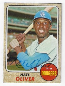 Autographed NATE OLIVER Los Angeles Dodgers 1968 Topps card