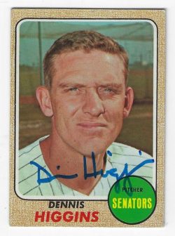 Autographed DENNIS HIGGINS Washington Senators 1968 Topps  Card