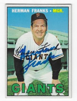 Autographed HERMAN FRANKS San Francisco Giants 1967 Topps Card