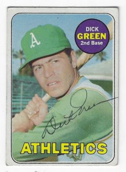 Autographed DICK GREEN Oakland A's 1969 Topps Card