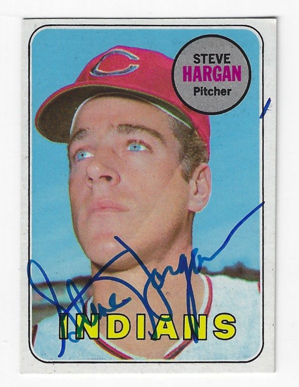 Autographed STEVE HARGAN Cleveland Indians 1969 Topps Card