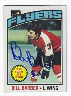 BILL BARBER Philadelphia Flyers Autographed 1976-77 Topps Card