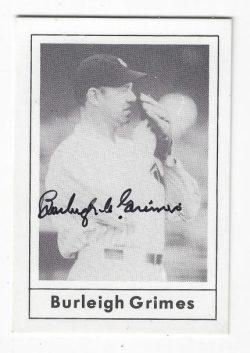 Autographed BURLEIGH GRIMES Brooklyn Dodgers 1978 Grand Slam Card
