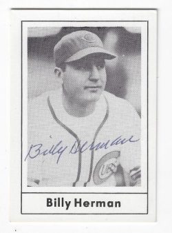 Autographed BILLY HERMAN Chicago Cubs 1978 Grand Slam Card