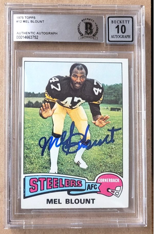 Autographed 1975 Topps Mel Blount Pittsburgh Steelers Rookie card #12 Beckett Slabbed-10
