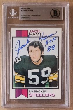 Autographed 1973 Topps JACK HAM Pittsburgh Steelers Rookie card #115 Beckett Slabbed-10