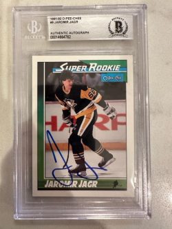Autographed 1991-92 Jaromir Jagr Penguins O-Pee-Chee Card #9 BAS Beckett Slabbed