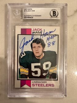 Autographed 1973 Topps JACK HAM Pittsburgh Steelers Rookie card #115 Beckett Slabbed
