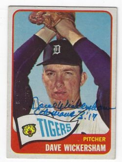 Autographed DAVE WICKERSHAM Detroit Tigers 1965 Topps Card