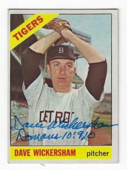 Autographed DAVE WICKERSHAM Detroit Tigers 1966 Topps Card