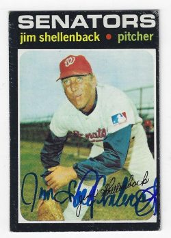 Autographed JIM SHELLENBACK Washington Senators 1971 Topps Card