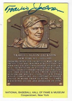 Autographed Travis Jackson Hall of Fame Gold Plaque