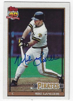 Autographed MIKE LAVALLIERE Pittsburgh Pirates 1991 Topps Card