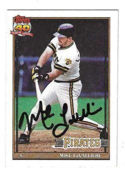 Autographed MIKE LAVALLIERE Pittsburgh Pirates 1991 Topps Card