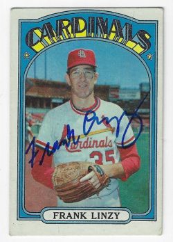 Autographed FRANK LINZY St. Louis Cardinals 1972 Topps Card