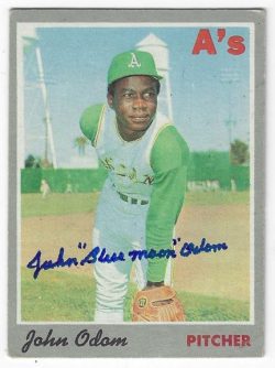 Autographed JOHN ODOM Oakland A's 1970 Topps Card