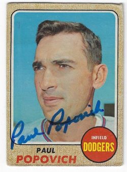 Autographed PAUL POPOVICH Los Angeles Dodgers 1968 Topps Card