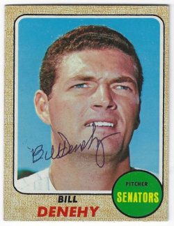 Autographed BILL DENEHY  Washington Senators 1968 Topps Card